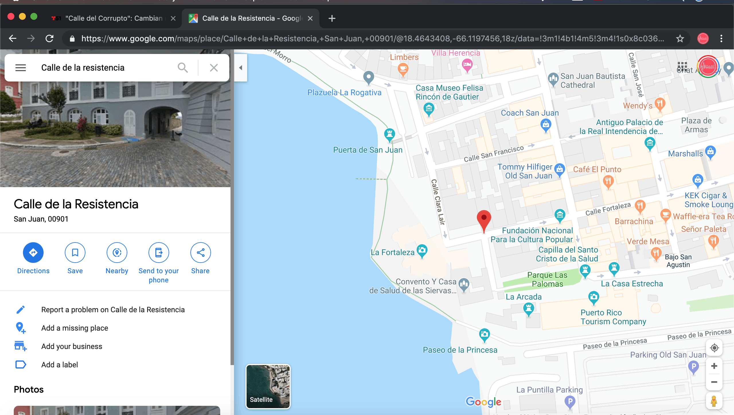 Mapas en línea renombran la calle de la Fortaleza