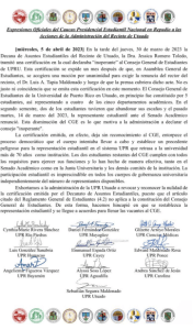 Líderes estudiantiles del sistema UPR se solidarizan con el Consejo General de Estudiantes del recinto de Utuado